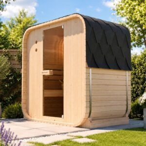 Fasssauna Nolvik M quadratisch (2 Personen, 3,6 kW Ofen)