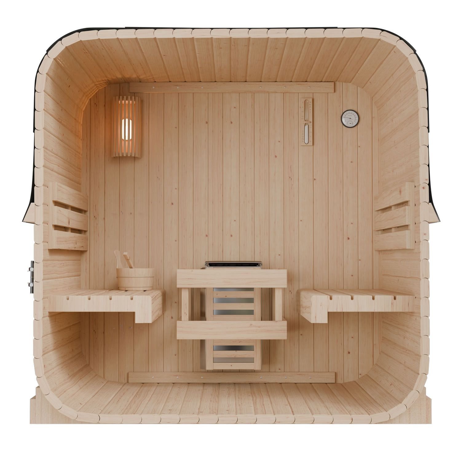 Fasssauna Nolvik M quadratisch (2 Personen, 3,6 kW Ofen) – Bild 4